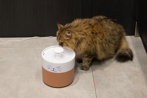 Bebedero Gatos - Perro - Flamingo Mali Redondo Terracota & Blanco - diseño Exclusivo - 2L - plástico - Bomba Super silenciosa con Apagado automático - Filtro carbón Activo - indicador Luminoso