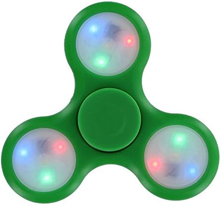 Fidgetec Premium Water Resistant Tri Fidget LED Hand Spinner With On/Off Switch and 2 Mode Flashing LED Lights - Green