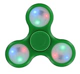 Fidgetec Premium Water Resistant Tri Fidget LED Hand Spinner With On/Off Switch and 2 Mode Flashing LED Lights - Green