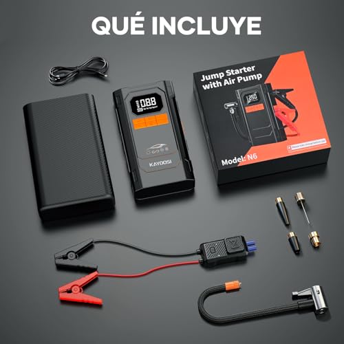 Kayoosi Arrancador de Batería de Auto Portátil 4000A, Compresor de Aire 150 PSI, 29800mAh, 10 en 1 Jumper para Carro 12V para 10L Diésel, para Autos, Motos, SUV, con Luz LED 600LM