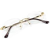 Street Knitted Oval Clear Tint Gold Frame Lens Retro Rimless Round Vintage Men's Hip Hop Glasses