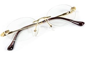 Street Knitted Oval Clear Tint Gold Frame Lens Retro Rimless Round Vintage Men's Hip Hop Glasses, Clear, Medium