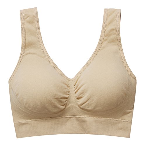 BAOMOSI 3PACK Women's Freedom Seamless Wireless Sports Bra with Removable Pads Underwear Beige XL