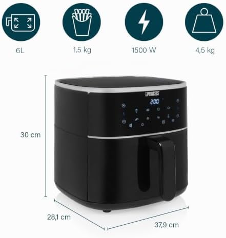 Friteuse à Air 6L XXL, Airfryer Numérique avec 6 Programmes, Écran Tactile LED, Économe en Énergie, Moins d’Huile, Revêtement Antiadhésif, 1500 W, 182244