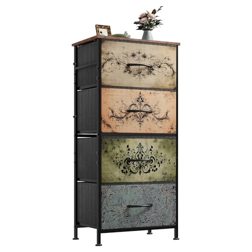 WLIVE Dresser with 4 Drawers, Storage Tower, Organizer Unit, Fabric Dresser for Bedroom, Hallway, Entryway, Closets, Sturdy Steel Frame, Wood Top, Easy Pull Handle, Pattern