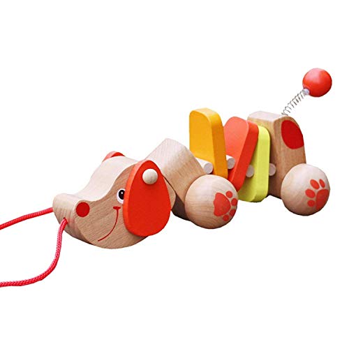 Timy Puppy Wooden Pull Along Toy for Baby Toddler Kids Boys & Girls - Thumbnail 2