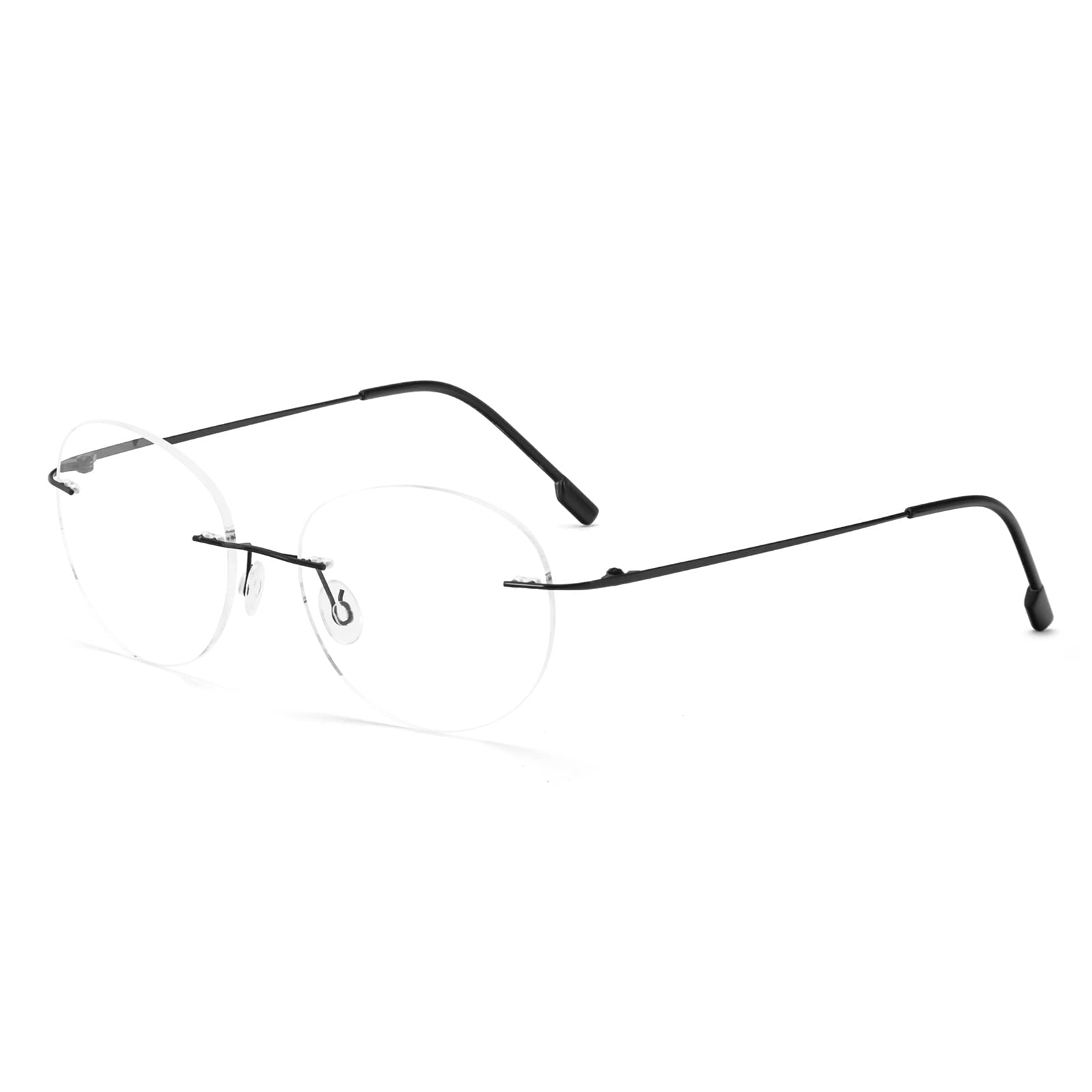 KoKoBin Round Rimless Reading Glasses Super Light Titanium Alloy Reading Aid for Men and Women, black
