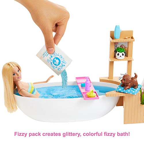 Barbie Fizzy Bath Doll & Playset, Blonde, with Tub, Fizzy Powder, Puppy