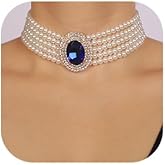 Chargances 1920s 5 Tier Rhinestones Pearls Necklace Boho White Faux Pearl Crystal Choker Bridal Multilayer Pendant Necklaces Prom Party for Women