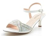 TOETOS BERK-175 Women's Summer Ankle Strap Rhinestones Open Toe Classic Low Heel Sandals Shoes New WHITE SIZE 10