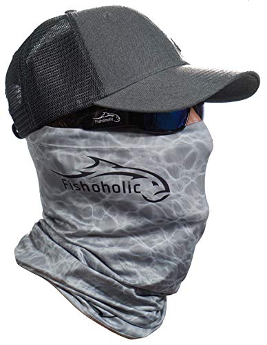Fishoholic Neck Gaiter UPF50+ Fishing Face Mask Wind Dust Sun Protection Bandana Shield Headwear Scarf for Men Women Hunting Cycling Run Fish Paddling Kayak Bass (GrayCamo, 1 Size fits Most)