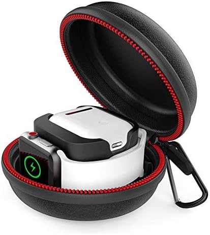 Apple Watch Charger Dock Airpods Charging Case, IWatch Charger Storage Bag Hard Protective Travel Case with Keychain Compatible with Apple Watch Series 1 2 3 4 Accessory
