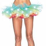 Women's Grils Organza Tutu LED Party Dance Skirt Light up Neon Mini Tutu Petticoat Rainbow
