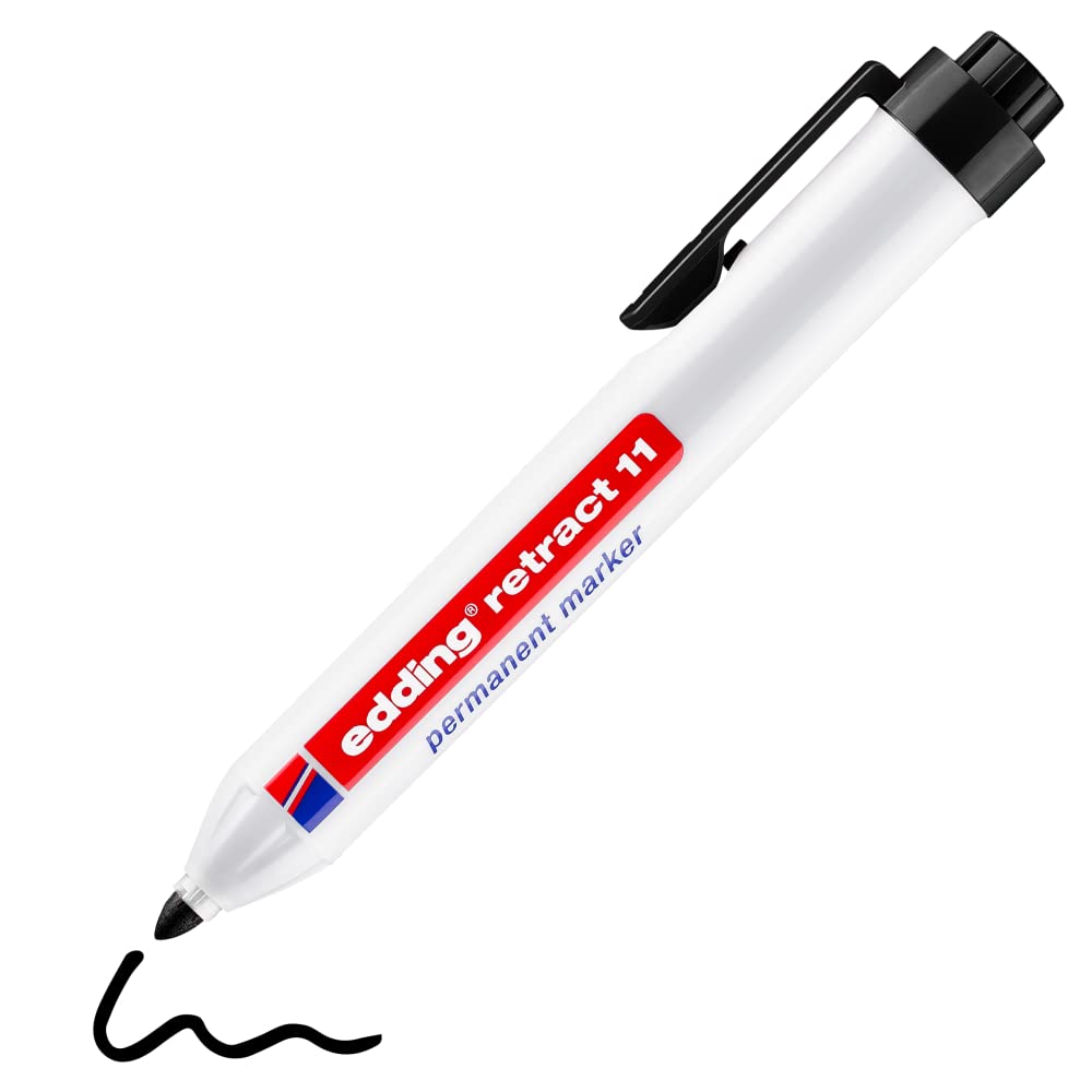 edding retract 11 permanent marker - black - 1 pen - round nib 1.5-3 mm - waterproof, quick-drying - permanent marker for easy single-handed operation - for cardboard, plastic, wood, metal, glass