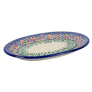 Traditional Polish Pottery, Handcrafted Oval Banquet Serving Platter 34cm, Boleslawiec Style Pattern, S.201.Daisy