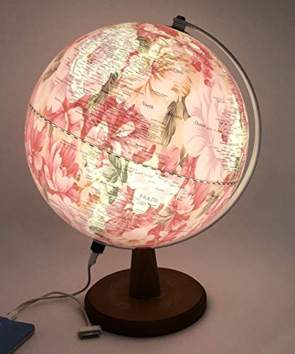 Exerz 10" Globe Pink with LED Light/ 2 in 1 Globe/Day and Night Illuminated Globe, Hidden Printing of Flower Images Inside When lit on. (25cm Pink) - Thumbnail 4