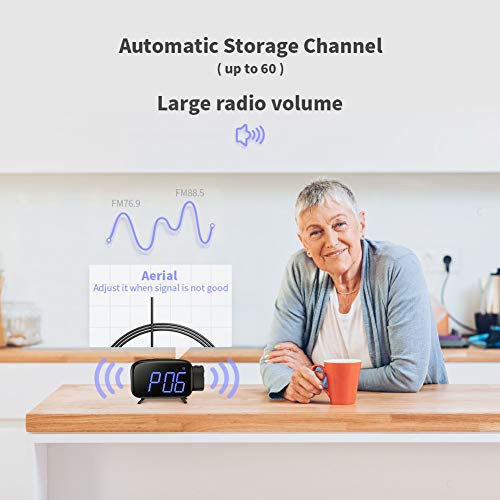 ELEHOT Projection Alarm Clock Digital Alarm LED Display Portable for Charging Large Digital Light with FM Radio Alarm & Snooze