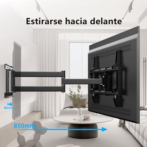 JXMTSPW Soporte Pared para TV de 32-80 Pulgadas, Soporte TV Pantallas con Giratorio e Inclinable, VESA Máx 600x400 mm,Soporta hasta 60 kg,Soporte Television Pared con Articulado Brazo y Rotación