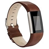 AK Fitbit Charge 2 Leather Band, Replacement Luxury Genuine Leather Band Strap for Fitbit Charge 2 (Coffee Brown)