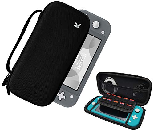 PuzzleK Slim Carrying Case for Nintendo Switch Lite, Portable Protective Hard Shell Travel Case for Switch Lite Console & Accessories, 10 Game Cartridge – Black