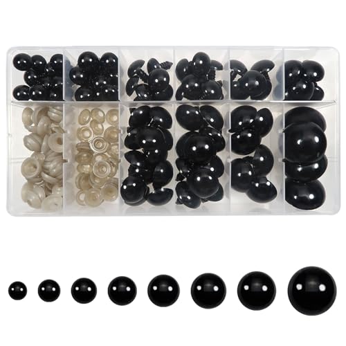 TOAOB 150pcs Large Safety Eyes Crafts Doll Eyes with 150pcs Washers 12mm to 30mm Black Plastic Safety Eyes for Amigurumis Crochet and Stuffed Animals Bears Making