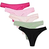 Women Sexy Cotton Thongs 5 Pack Beige/Black/Green/Rose/Pink Size 6