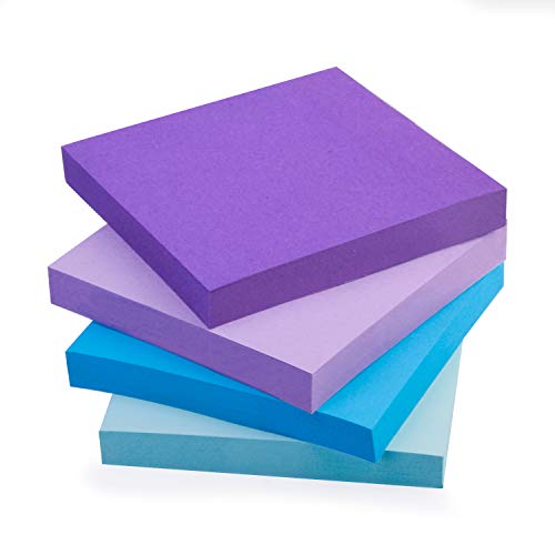 ZCZN Pop-up Sticky Notes 3 in x 3 in, Assorted Watercolor, 100 Sheets/Pad, 4 Pads/Pack, Simple Pack