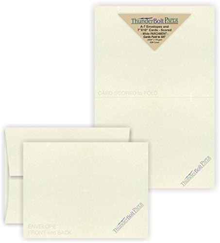 5X7 Folded Size with A-7 Envelopes - Off White Parchment - 25 Sets (10X7 Cards Scored to Fold in Half) Matching Pack - Invitations, Greeting, Thank You, Notes, Holidays, Weddings, Birthdays