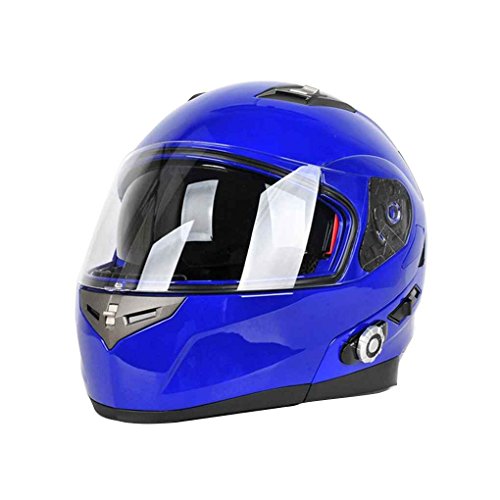 Egal Motorcycle Safety Helmets Motorbike Flip up Dual Visors Full Face Helmet with Bluetooth Intercom Headset FM blue M