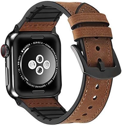 Ownace Compatible with Apple Watch Band 44mm Series 5, Sweatproof Genuine Leather and Rubber Hybrid Band Strap Compatible with iWatch Series 4 44mm Series 5/4/3,Apple Watch Band 44mm Series 4/5, DAR