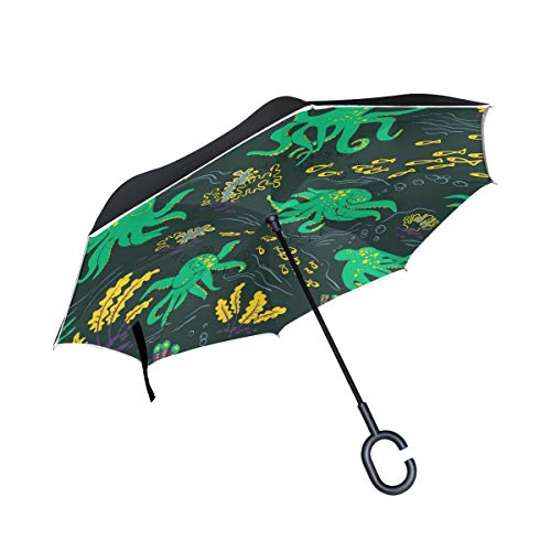 Inverted Umbrella Windproof Double Layer Umbrella with C-Shaped Handle UV Protection Reverse Umbrella Straight Umbrella Car Rain Golf Outdoor - Octopus