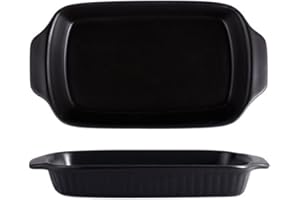 Ipetboom Rectangular 9-inch Black Ceramic Baking Tray Dual Handles, Oven-Safe Roasting Pan for Cakes, Bread,