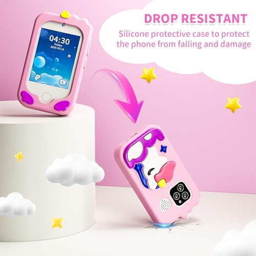 Tosaju Kids Mobile Phone Toy with Dual Camera Kids 2.8 Inch Touch Screen Learning Phone Learning Toy with SD Card Boy Girl Age 3 4 5 6 7 8 Cadea