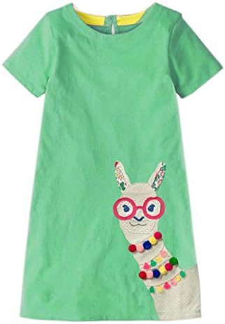 Little Girls Dress Casual Cotton Kids Unicorn Appliques Striped Jersey Dress