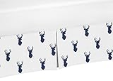 Navy Blue and White Crib Bed Skirt Dust Ruffle for Boys Woodland Deer Collection Baby Bedding Sets