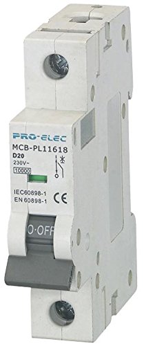 Pro Elec AUB7 1P D20A 20A Single Pole Type D MCB, 10kA
