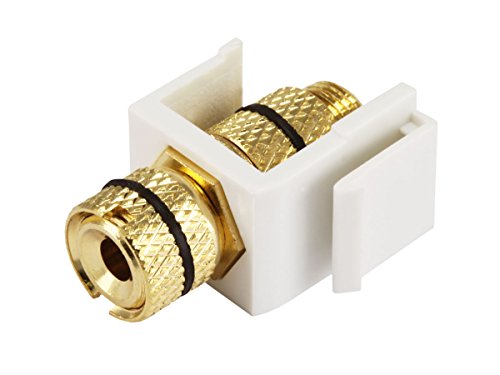Monoprice 108434 Keystone Jack/Banana Jack With Black Ring - White - Screw Type, For Home Theater, Speaker Wire And More