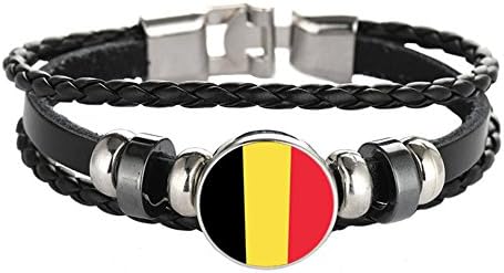 YouMiYa 2018 World Cup Adjustable Faux Leather Cuff Bracelet National Flag Punk Jewelry (Belgium)