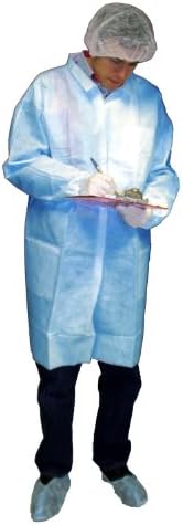 Enviroguard 60 GSM Fabric SMS Lab Coat with Knit Wrists, Disposable, Light Blue, X-Large (Case of 50)