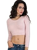 Joeoy Women's Fluffy Mohair Long Sleeve Knit Crop Top Sweater Jumper