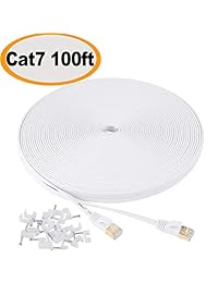 Cable ethernet CAT7 plano de par trenzado apantallado (STP), 100 pies Blanco