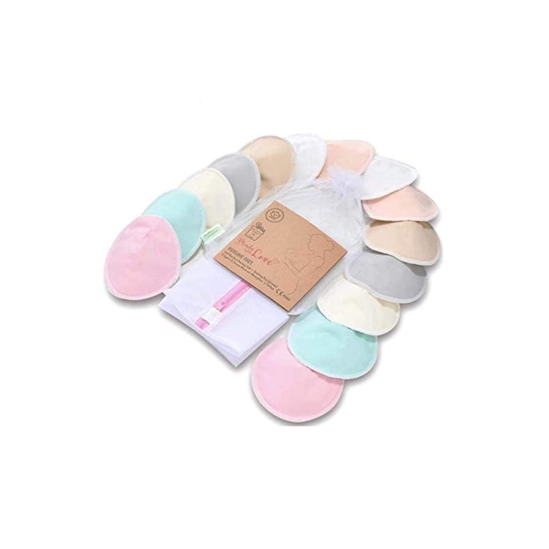 Organic Bamboo Nursing Breast Pads – 14 Washable Pads + Wash Bag – Breastfeeding Nipple Pads for Maternity – Reusable…