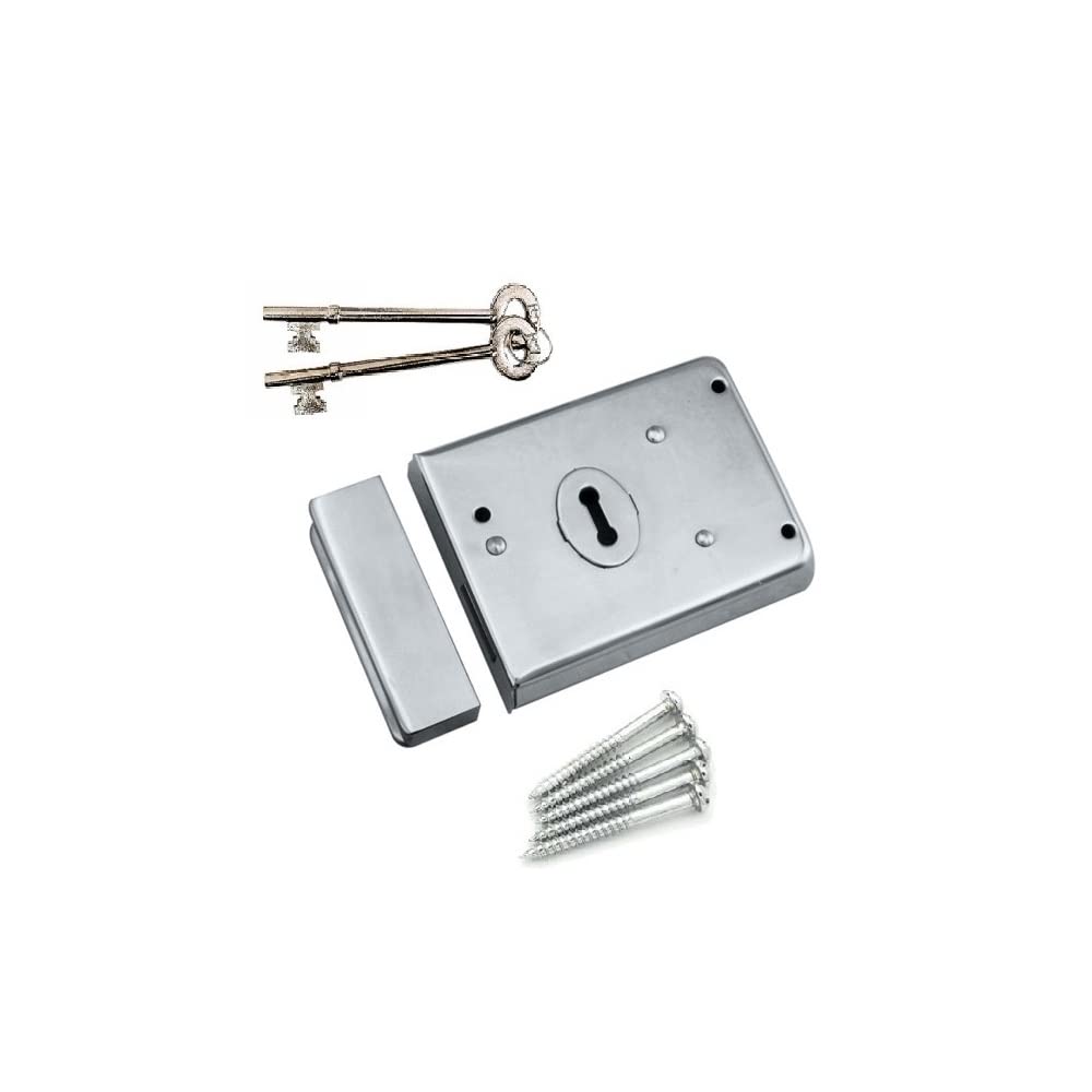 Merriway BH07756 Rim Deadlock Dead Lock, Polished Chrome, Silver