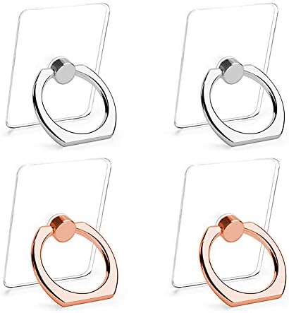 Yufesam Cell Phone Ring Holder Stand, Transparent 360 Degree Rotation Finger Ring Grip Phone Ring Stand Compatible with Smartphones and Tablets, Pack of 4, 2 Rose Gold + 2 Silver