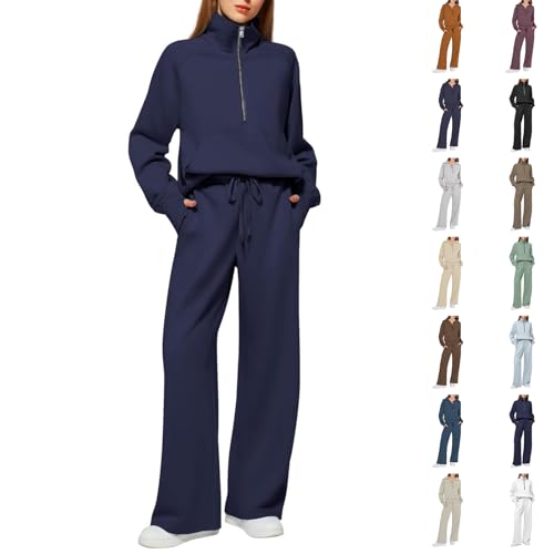 Womens Leisure Suits Tracksuit Womens Full Set 2 Piece Co Ord Soft Stretchy Wide Leg Pants Set with Cropped Zip Neck and High Waist Pants for Women Women'S Activewear Sets