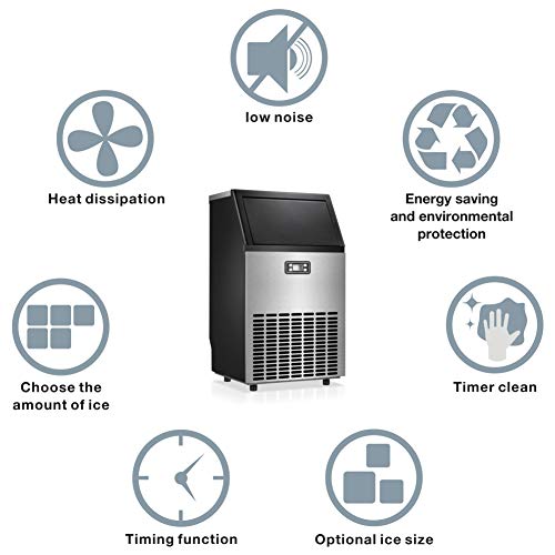 AGLUCKY Commercial Ice Maker, High Efficiency Large Ice Maker, Independent Cabinet,28.8lbs Ice Storage,100lb of Ice per 24 hours with Ice Shovel - Thumbnail 3