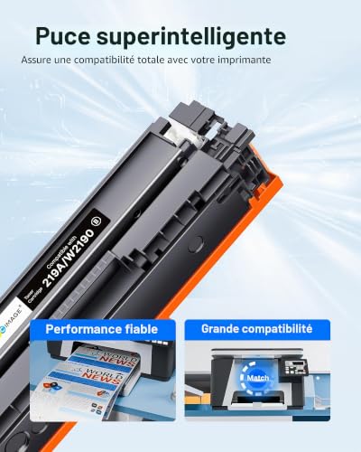219A 219X 3302FDW Toner with Chip Compatible for HP 219A 219X 219 for HP Color LaserJet Pro MFP 3302FDW 3302SDW 3302FDN 3302FDNG 3302FDWG 3302SDWG 3202DN (Black Cyan Yellow Magenta 4 Pack)