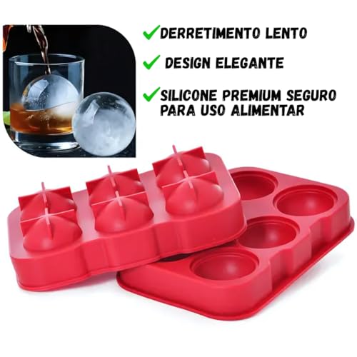 Forma de Gelo em Silicone Premium 6 Esferas Tipo ICE Ball para Whisky Gin Bourbon Bebidas Reutilizável Livre BPA Fácil de Remover Derretimento Lento Durável Flexível Cores Variadas
