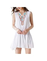 AK Mujeres Boho Camisa mexicana bordada Sin mangas Verano Tops Blusas casuales Vestido
