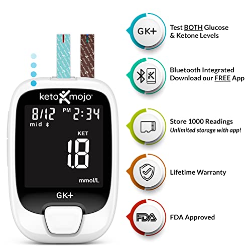 KETOMOJO GK+ Bluetooth Glucose & Ketone Testing Kit + Free APP for